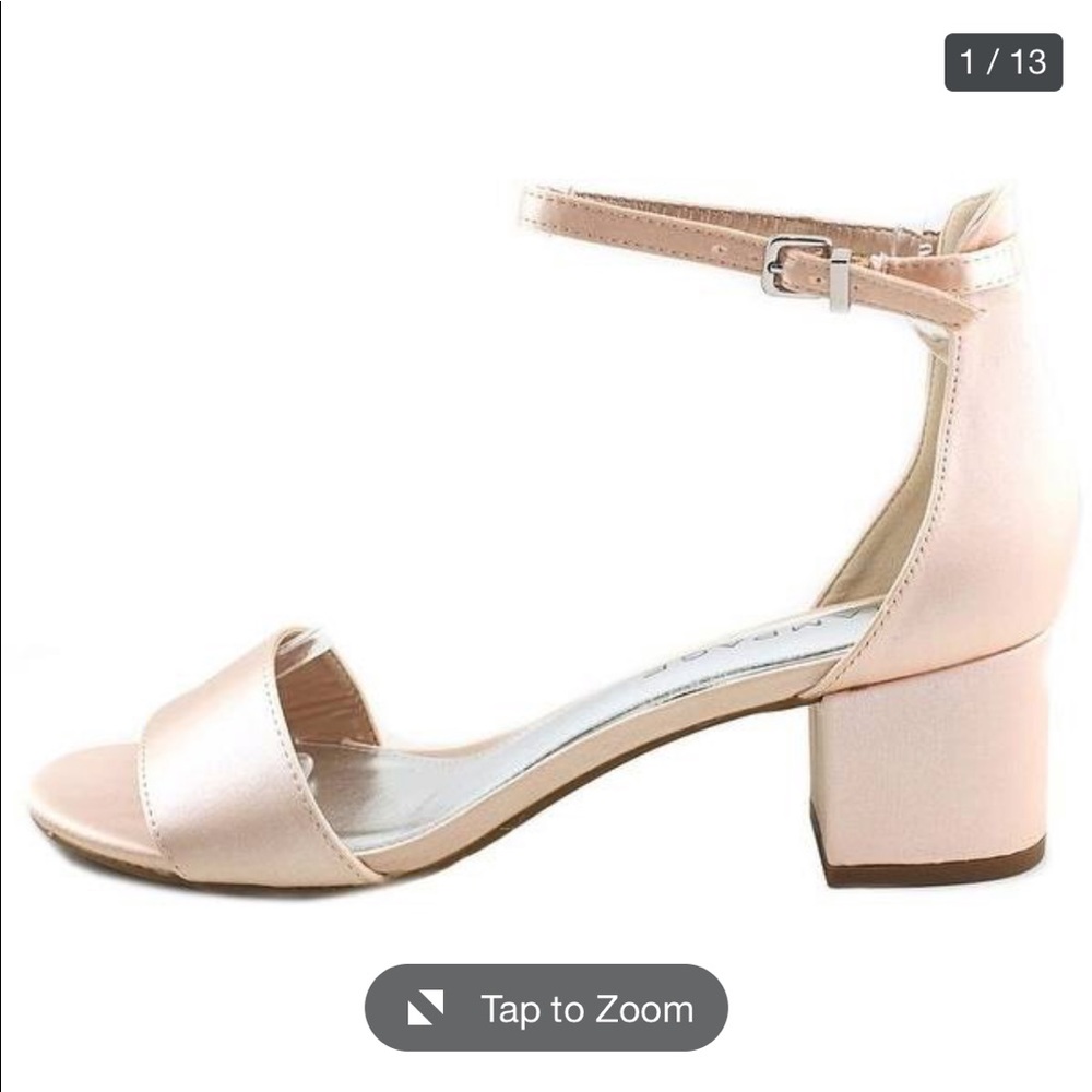 Pink satin block heels